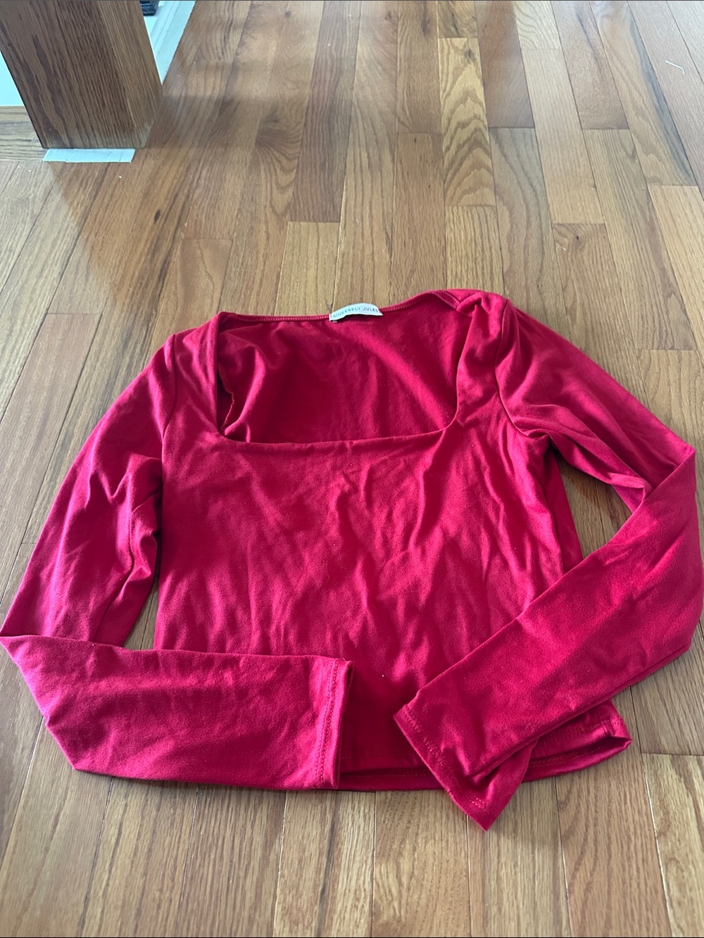 Sincerely Jules Red Long Sleeve Square Neck Top